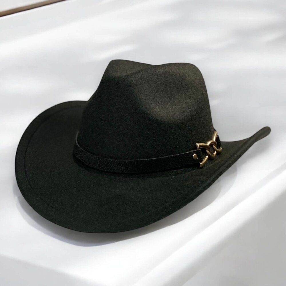 Black Wide Brim Tall Crown Western Cowboy Hat - NEW